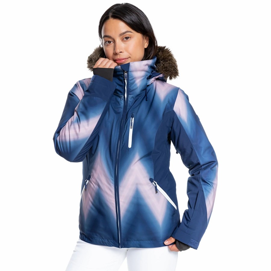 Jackets * | Roxy Jet Ski Premium Jacket Medieval Blue Chevron